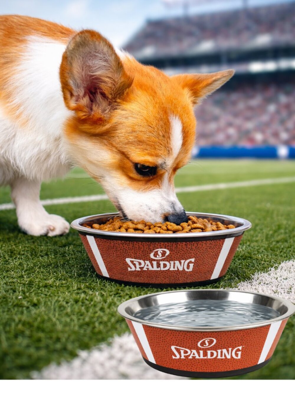 Spalding 🏈Football 🏈Dog Bowl Set (2-Pack) | Stainless Steel Pet Bowls | NEW